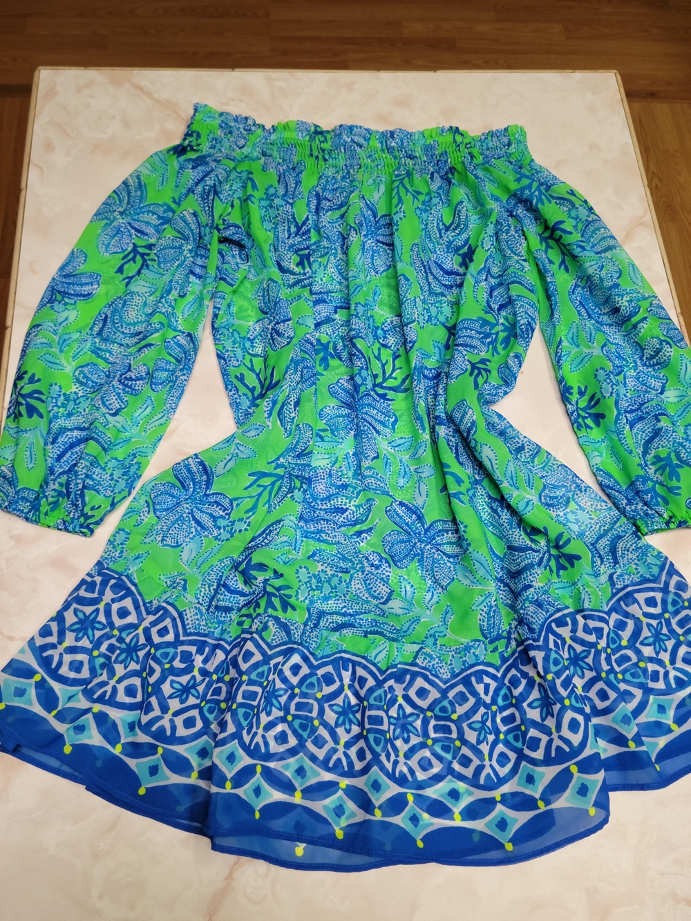 Lilly Pulitzer Maribeth Cover-Up M Cabana Green Keepin It Reel Off Shoulder